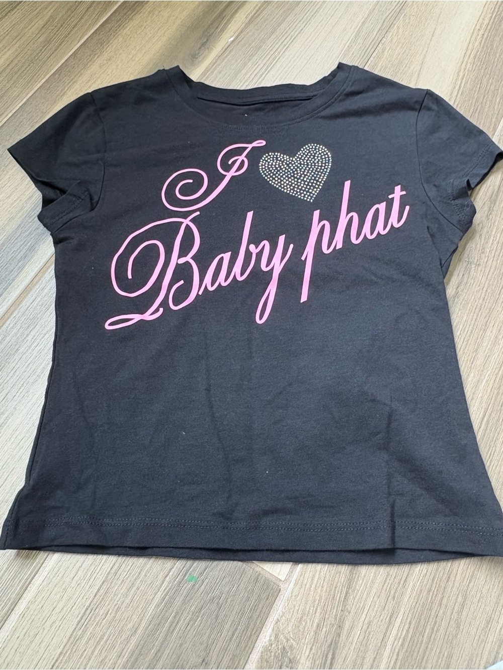 Baby Phat Black Short-Sleeve Tee with Pink Script & Rhinestone Heart